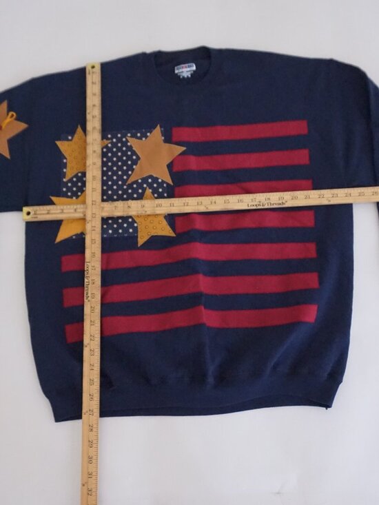 Vintage Jerzees Navy Americana Flag Sweatshirt Retro 90s Indie Sleaze XL - Picture 2 of 9
